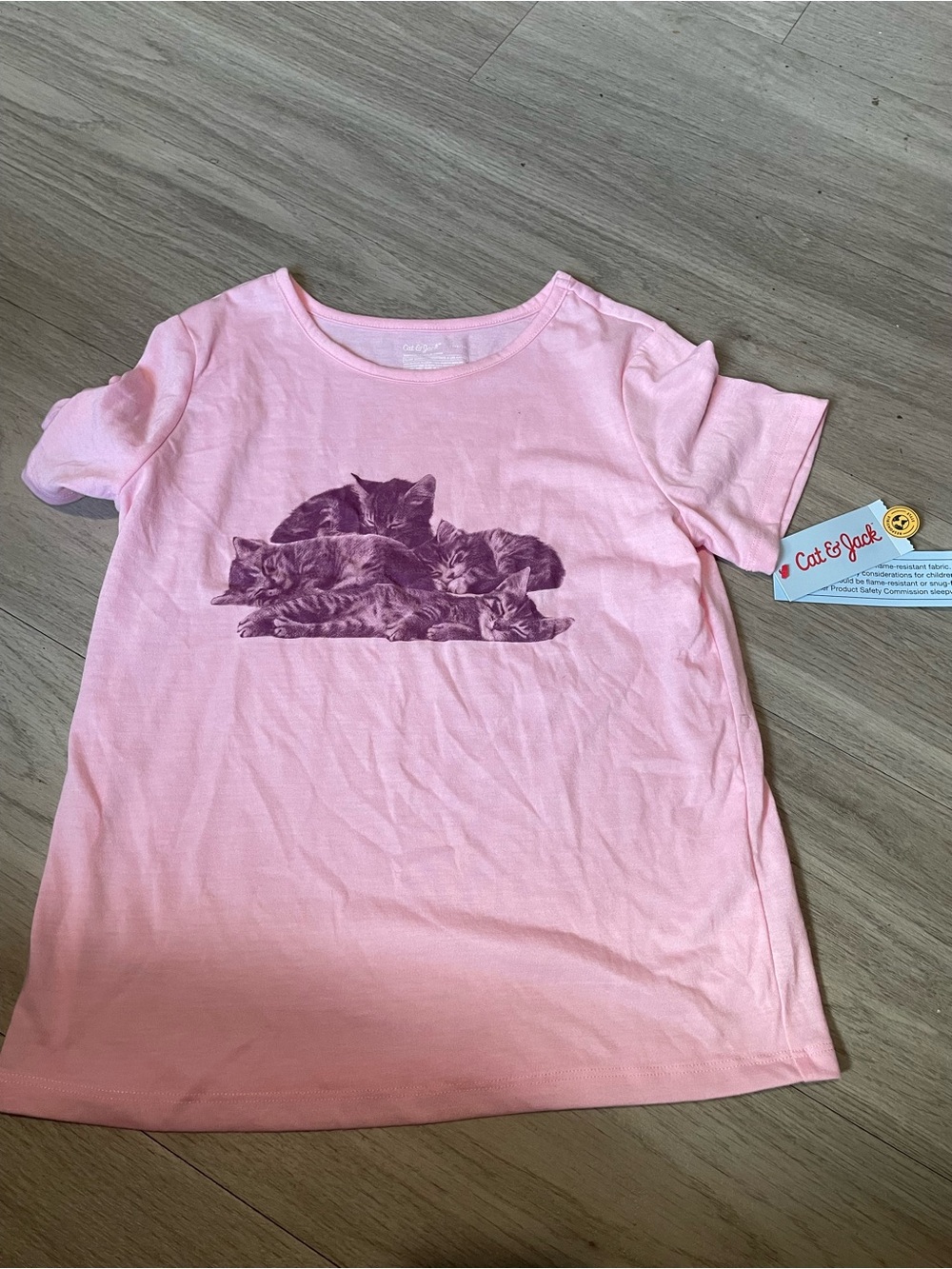 Cat & Jack Pink Short Sleeve Tee with Purple Kitten Stack Graphic
